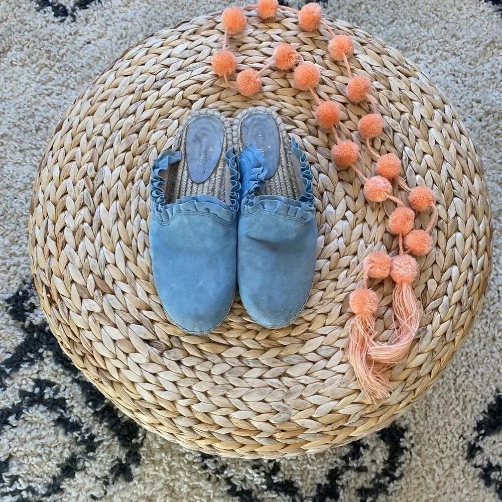 Kate Spade Ruffle Suede Blue Mules 9 - Picture 2 of 7